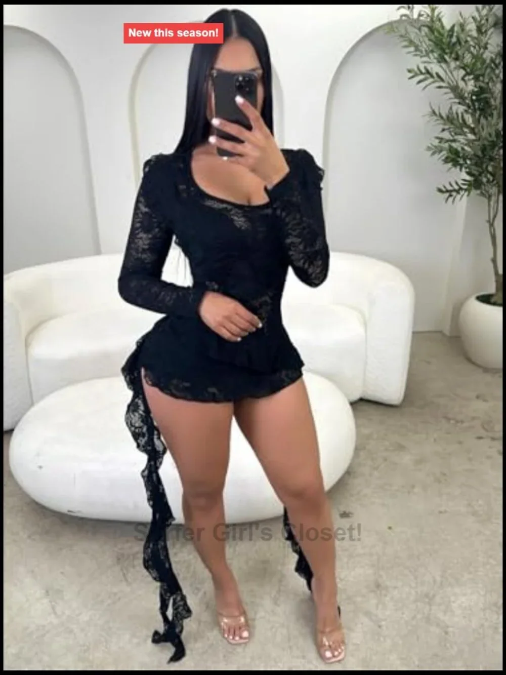 Snap Crotch Lace Bodycon Club Mini Dress Built-in Panty